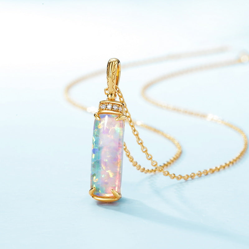 S925 Sterling Silver Jewelry Pendants Opal Gemstone Cylinder Style Necklace Charms