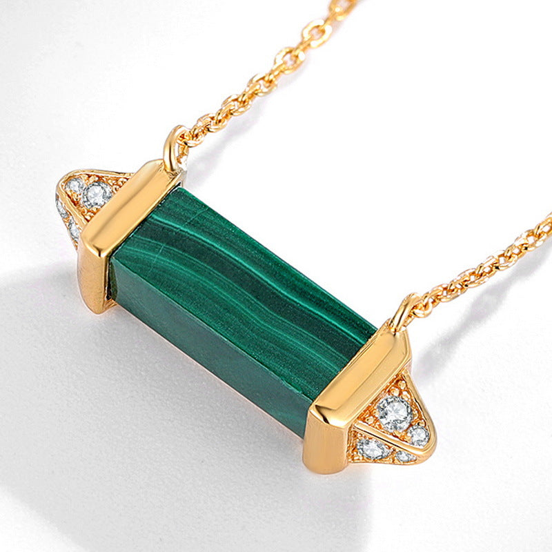 S925 Sterling Silver Jewelry Necklace Natural Malachite Gemstone Geometric Charms Necklace