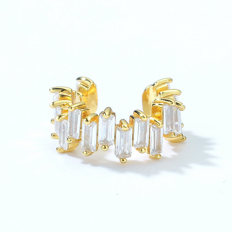 S925 Sterling Silver Jewelry Earrings White Zircon Gemstone Irregular Style Ear Clips