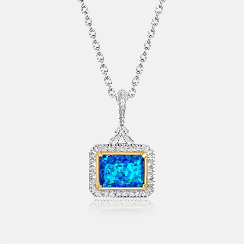 S925 Sterling Silver Jewelry Pendant Blue Opal Gemstone Luxury Choker Necklace Pendant