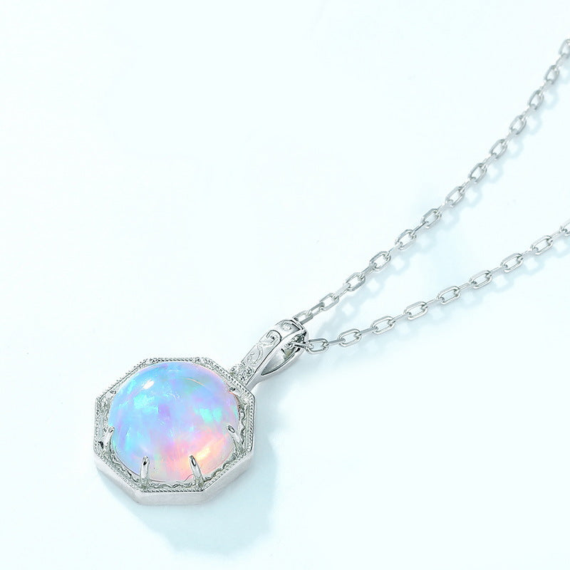 S925 Sterling Silver Jewelry Pendant Magical Color Opal Gemstone Luxury Necklace Pendant