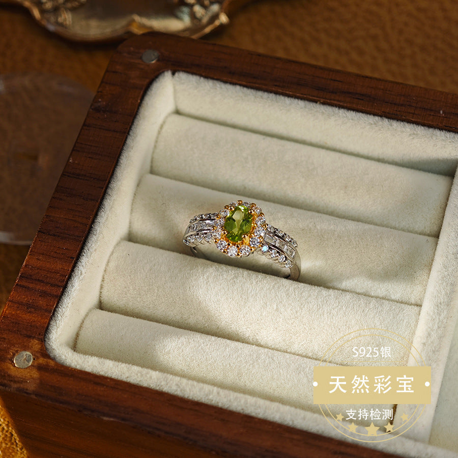 S925 Sterling Silver Jewelry Ring Natural Peridot Gemstone Oval Style Fashion Luxury Rings