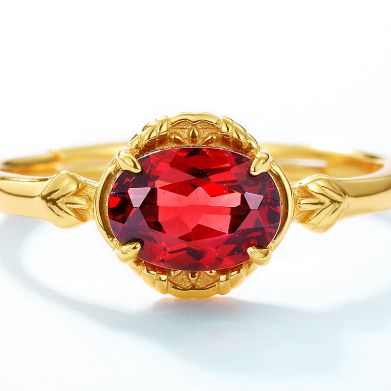 S925 Sterling Silver Jewelry Ring Natural Garnet Gemstone Gold Plating Simple Luxury Rings