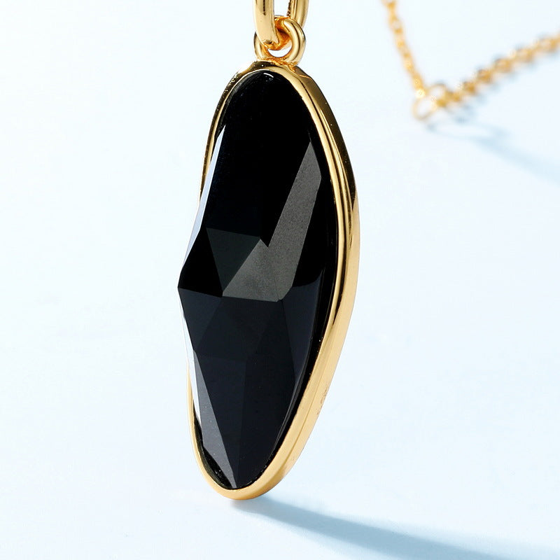 S925 Sterling Silver Jewelry Pendants Natural Black Onyx Gemstone Irregular Style Necklace Charms