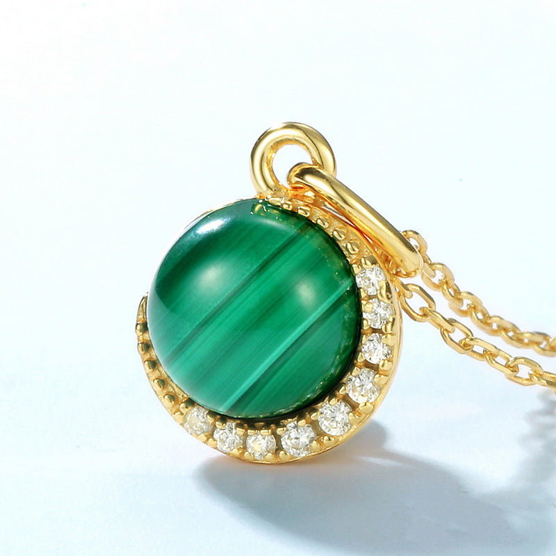 S925 Sterling Silver Jewelry Pendants Natural Malachite Gemstone Luxury Necklace Charms