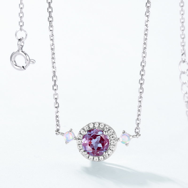 S925 Sterling Silver Jewelry Necklace Alexandrite Gemstone Simple Luxury Choker Necklace