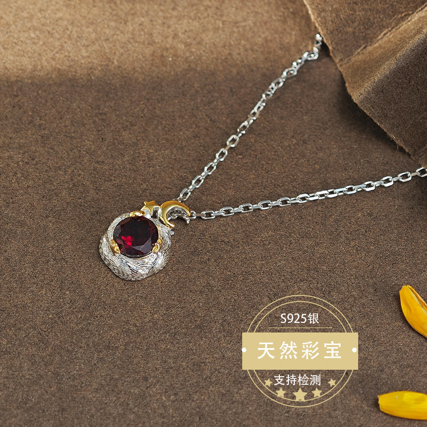 S925 Sterling Silver Jewelry Necklace Natural Garnet Gemstone Unique Design Charms Necklace