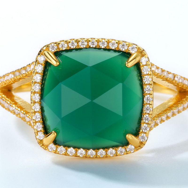 S925 Sterling Silver Jewelry Ring Natural Green Agate Gemstone Simple Luxury Charming Rings