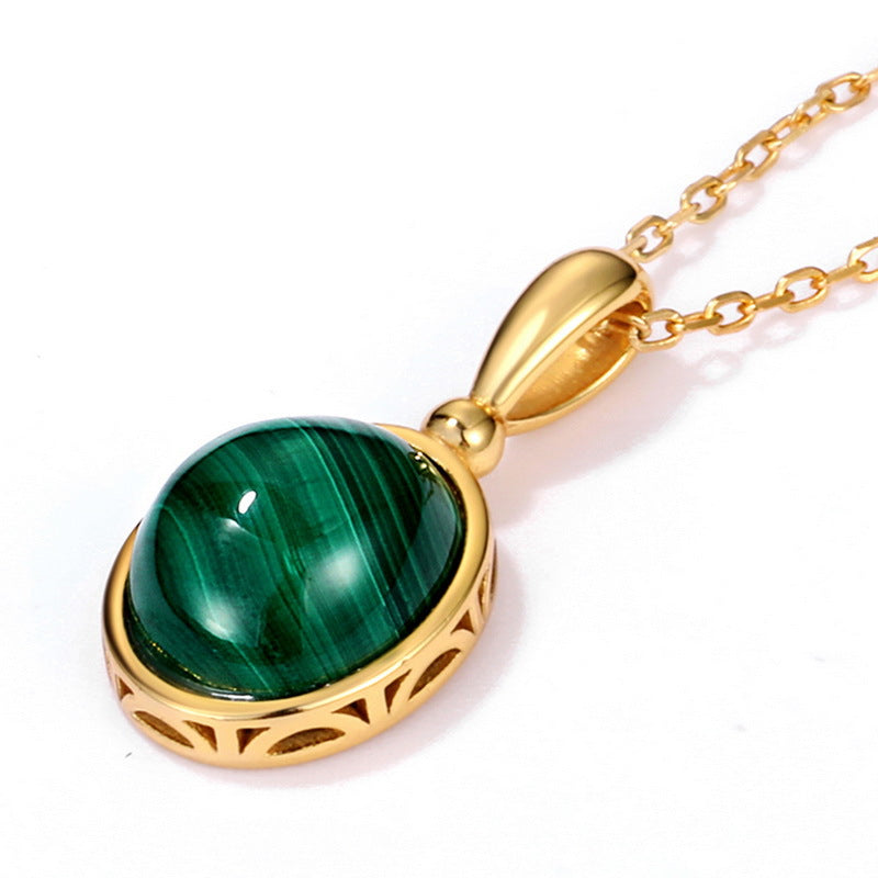S925 Sterling Silver Jewelry Pendants Natural Malachite Gemstone Gold Plating Necklace Charms
