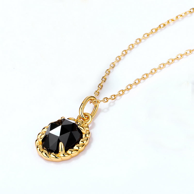S925 Sterling Silver Jewelry Pendants Natural Black Onyx Gemstone Gold Plating Necklace Charms