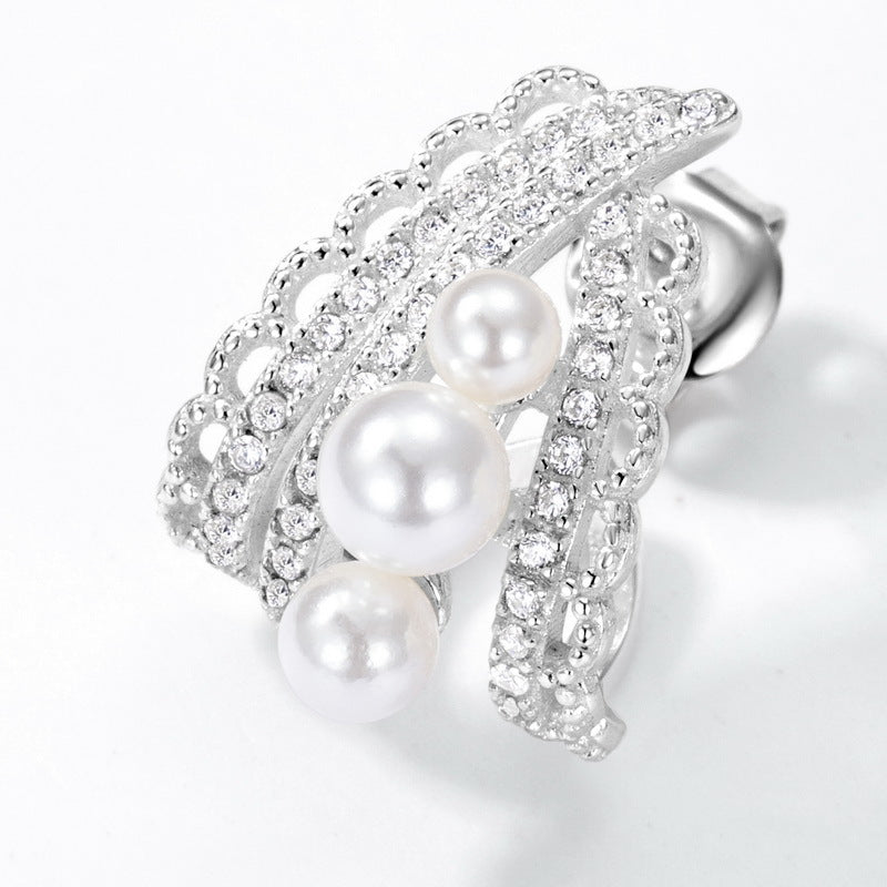 S925 Sterling Silver Jewelry Earrings Shell Pearl Lace Hollow Out Crafts Luxury Earrings