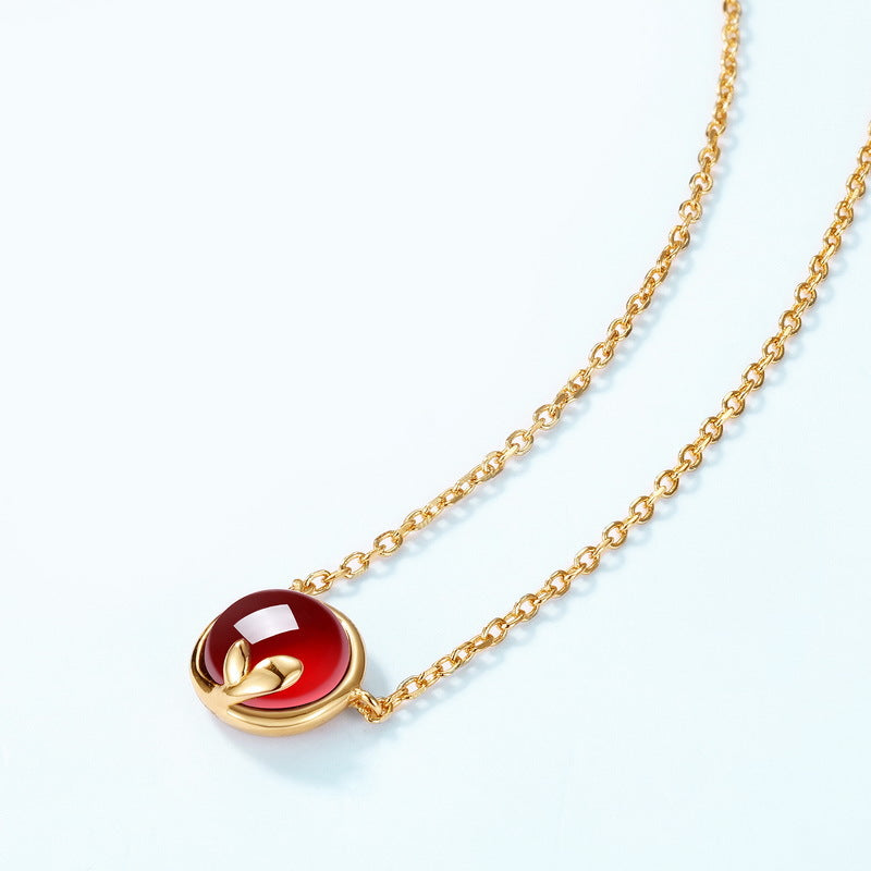 S925 Sterling Silver Jewelry Necklace Natural Garnet Gemstone Gold Plating Charms Necklace