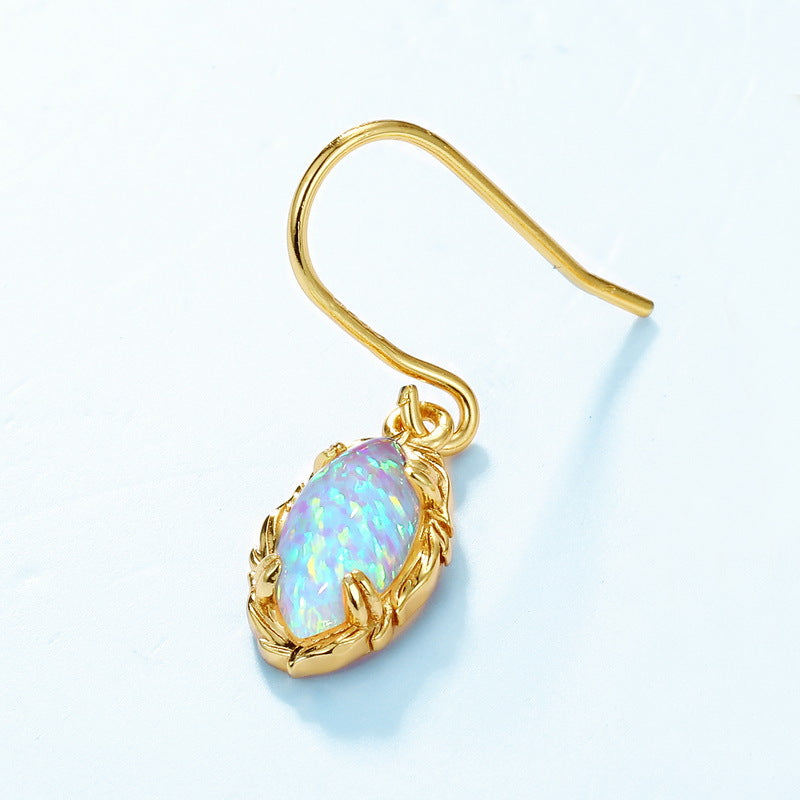 S925 Sterling Silver Jewelry Opal Gemstone Vintage Style Simple Luxury Earrings