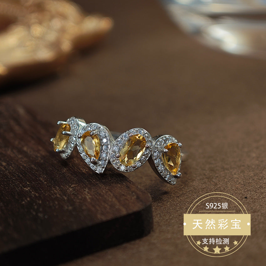 Natural Citrine Gemstone Fine Jewelry 925 Sterling Silver Light Luxury Unique Design Rings