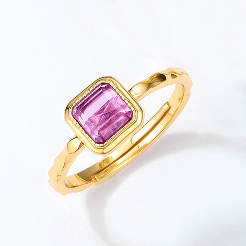 S925 Sterling Silver Jewelry Ring Natural Amethyst Gemstone Simple Luxury Rings