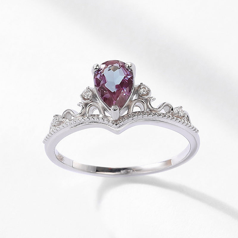 S925 Sterling Silver Jewelry Ring Alexandrite Gemstone Crown Style Stacking Rings