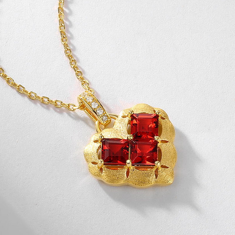 S925 Sterling Silver Jewelry Pendants Natural Garnet Gemstone Brushed Finish Necklace Charms