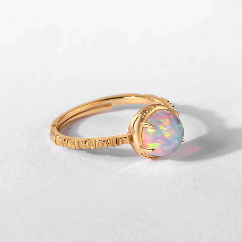 S925 Sterling Silver Jewelry Gold Plating Opal Gemstone Vintage Style Unique Design Rings