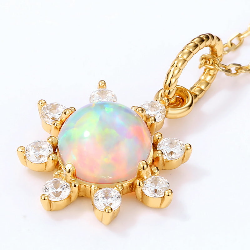 S925 Sterling Silver Jewelry Pendant Gold Plating Opal Gemstone Sunshine Style Necklace Pendant