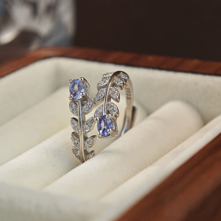 S925 Sterling Silver Jewelry Ring Natural Tanzanite Gemstone Wheat Ear Style Rings