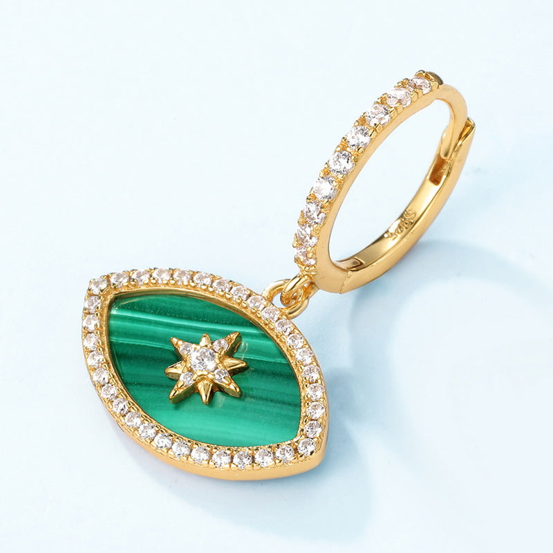 S925 Sterling Silver Jewelry Earrings Natural Malachite Gemstone Eye Style Fashion Drop Earrings