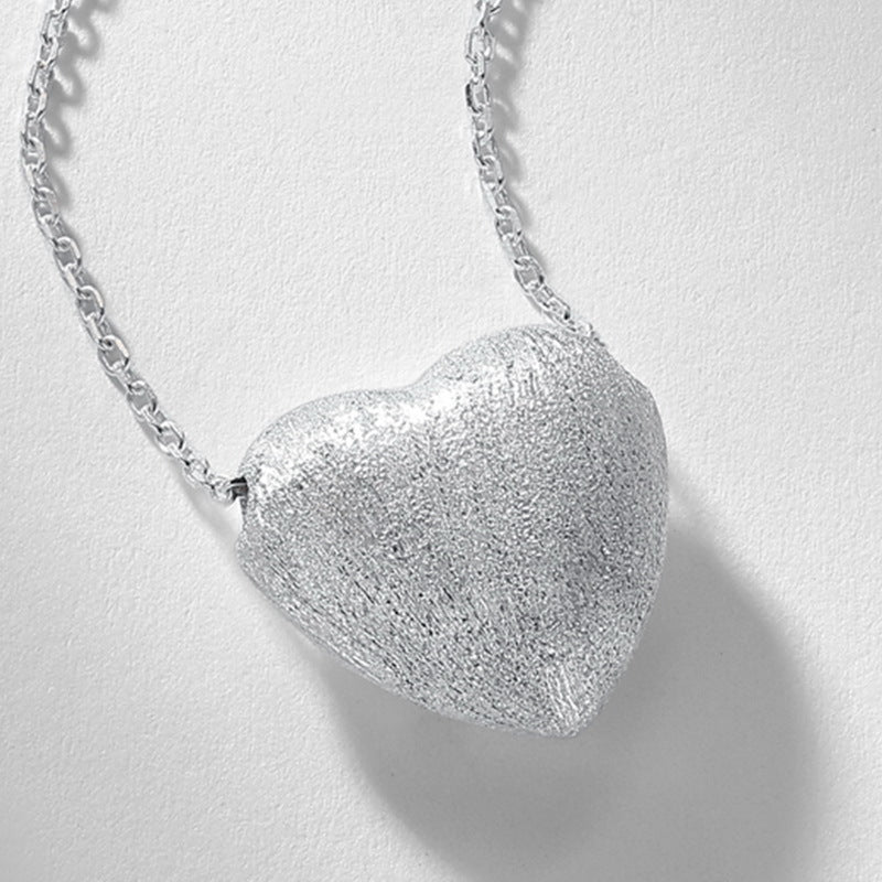 S925 Sterling Silver Jewelry Necklace Hand Made Wire Drawing Craft Silky Texture Heart Charms Necklace