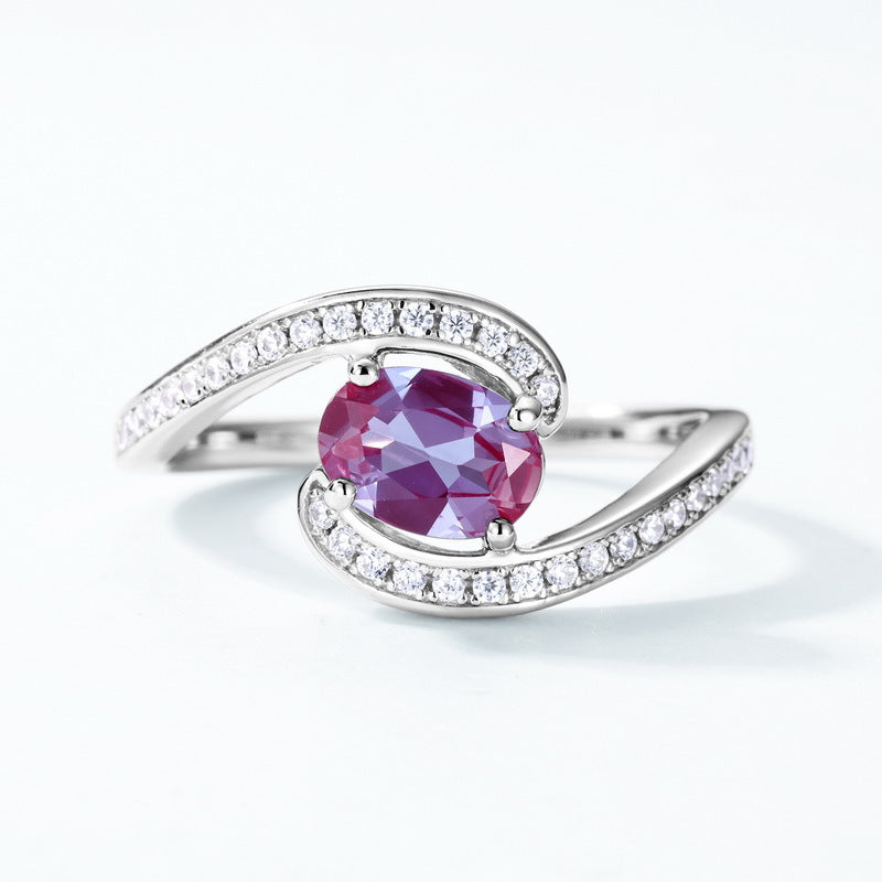 S925 Sterling Silver Jewelry Ring Alexandrite Gemstone Unique Wave Style Rings