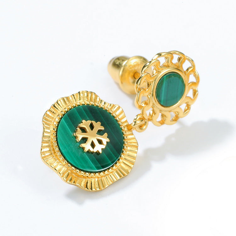 S925 Sterling Silver Jewelry Earrings Natural Malachite Gemstone Luxury Drop Earrings