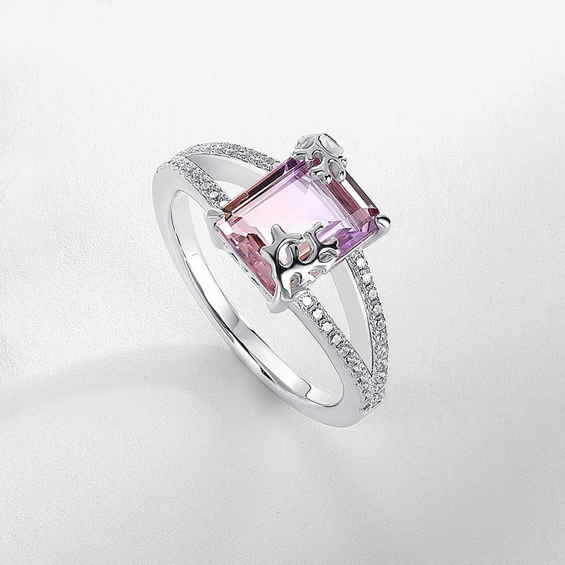 S925 Sterling Silver Jewelry Ring Natural Ametrine Gemstone Simple Luxury Rings