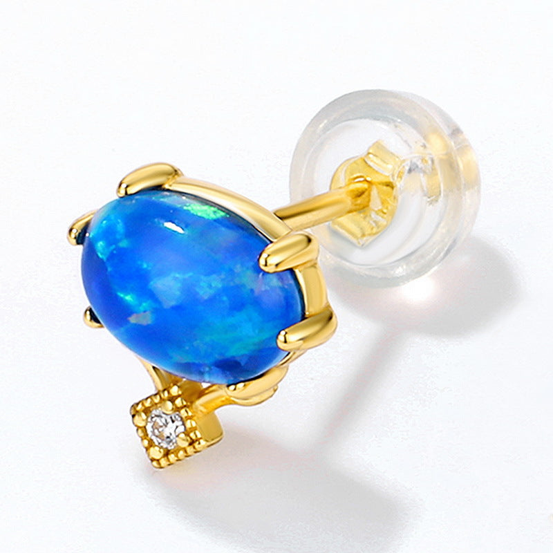 S925 Sterling Silver Jewelry Blue Opal Gemstone Vintage Style Simple Luxury Earrings