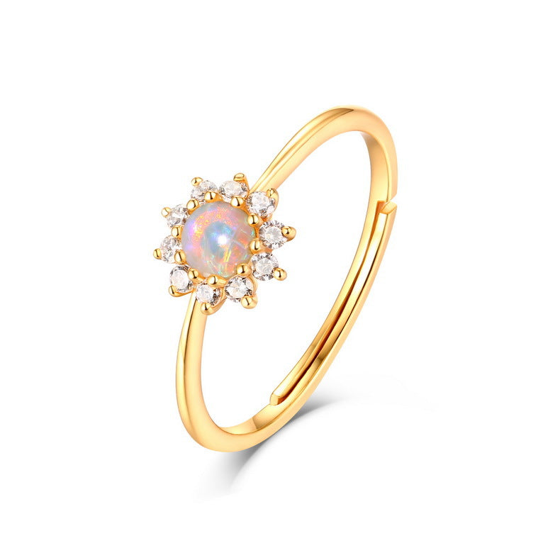 S925 Sterling Silver Jewelry Ring Magical Color Opal Gemstone Sunflower Style Rings