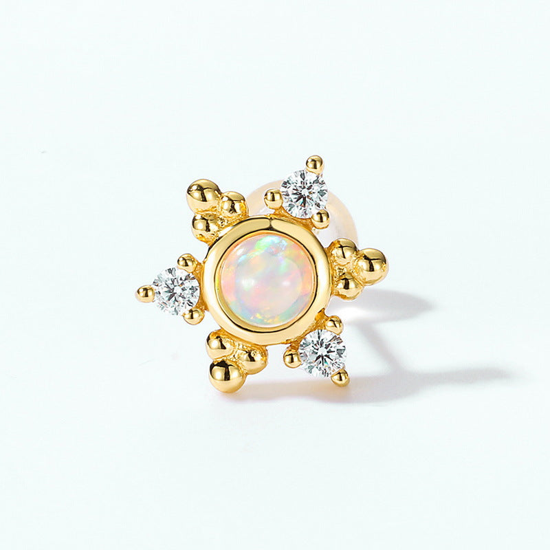 S925 Sterling Silver Jewelry Earrings Gold Plating Opal Gemstone Star Style Stud Earrings