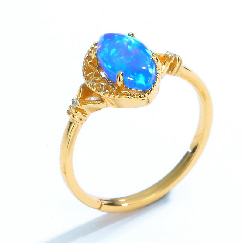 S925 Sterling Silver Jewelry Rings Blue Opal Gemstone Mariquesa Style Ring