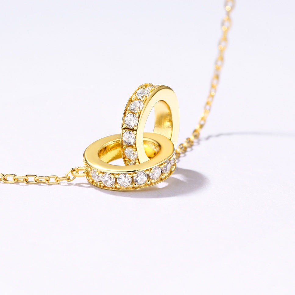 S925 Sterling Silver Jewelry Necklace White Zircon Gemstone Double Rings Choker Necklaces