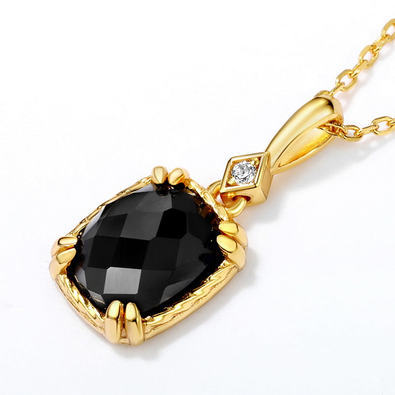 S925 Sterling Silver Jewelry Pendants Natural Black Onyx Gemstone Fashion Necklace Charms