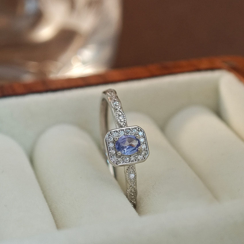 S925 Sterling Silver Jewelry Ring Natural Tanzanite Gemstone Square Style Simple Luxury Rings