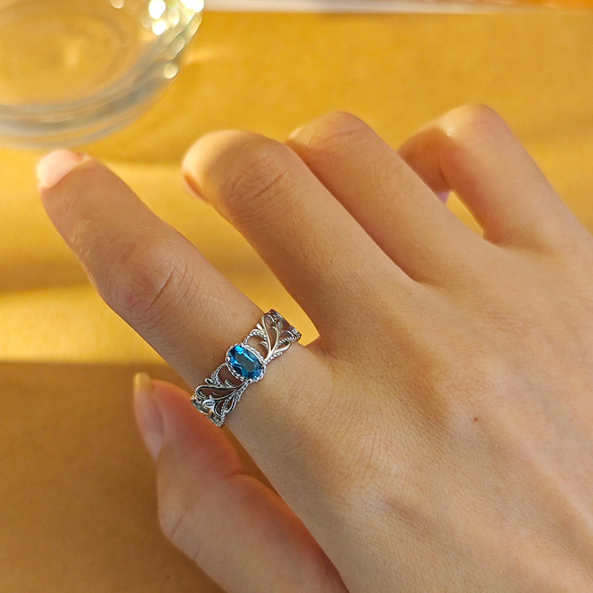 S925 Sterling Silver Jewelry Ring Natural London Blue Topaz Gemstone Luxury Rings