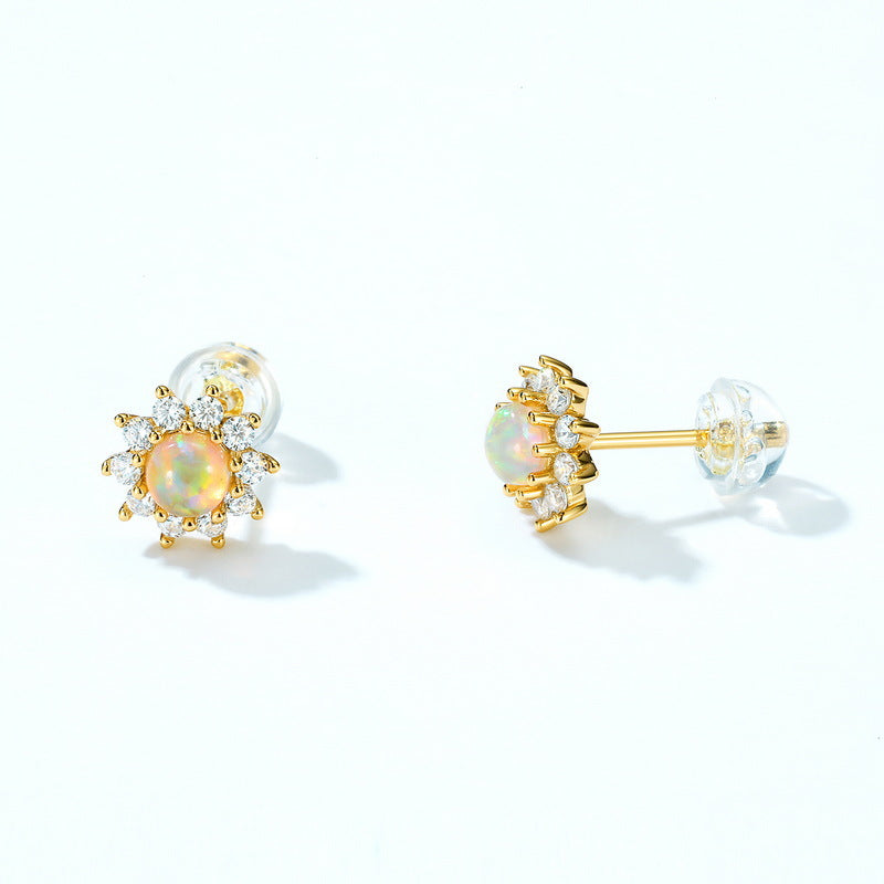 S925 Sterling Silver Jewelry Magical Color Opal Gemstone Cute Star Style Stud Earrings
