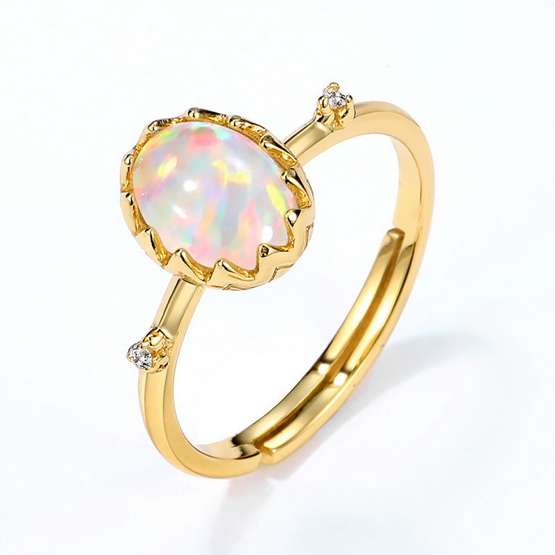 S925 Sterling Silver Jewelry Opal Gemstone Oval Style Simple Luxury Rings