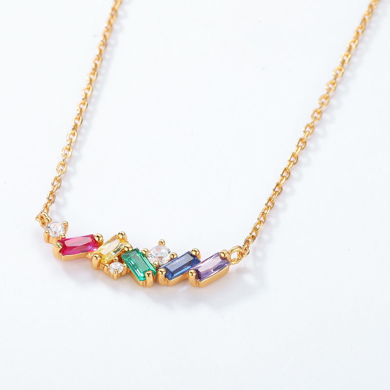 S925 Sterling Silver Jewelry Necklace Rainbow Color Zircon Gemstone Fashion Charms Necklaces