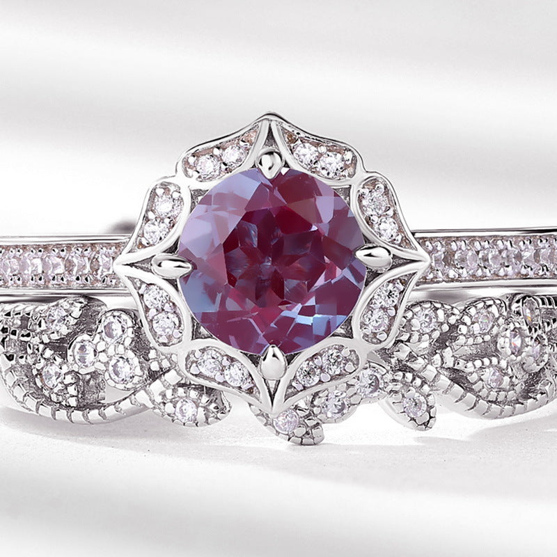 S925 Sterling Silver Jewelry Ring Alexandrite Gemstone Luxury Stacking Rings Set