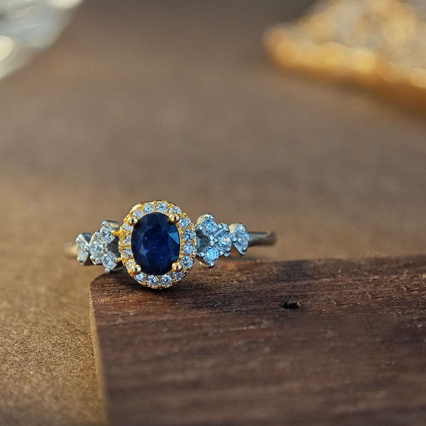 S925 Sterling Silver Jewelry Ring Natural Sapphire Gemstone Vintage Style Simple Luxury Rings