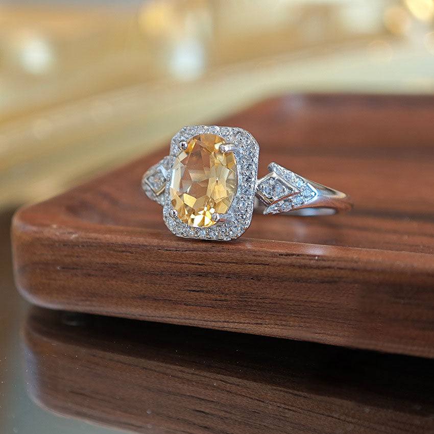 S925 Sterling Silver Jewelry Ring Natural Citrine Gemstone Palace Style Simple Luxury Rings
