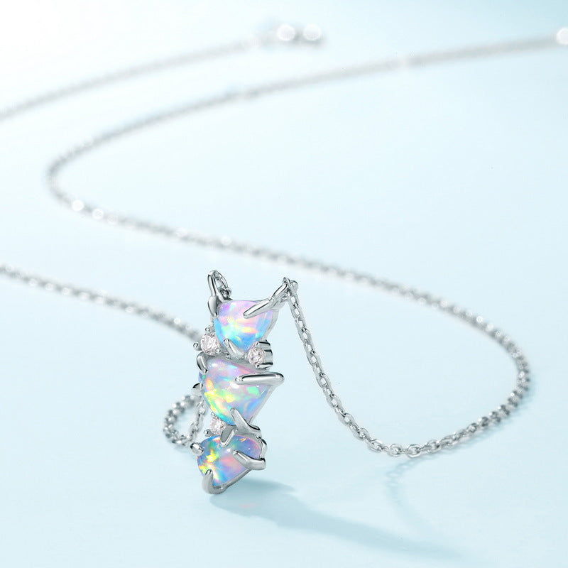 S925 Sterling Silver Jewelry Necklace Magical Color Opal Gemstone Irregular Style Necklaces
