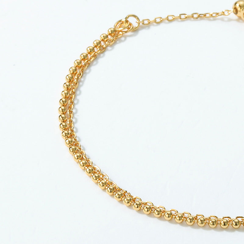 S925 Sterling Silver Jewelry Chain Gold Plating Double Layers Bead Chain Bracelet