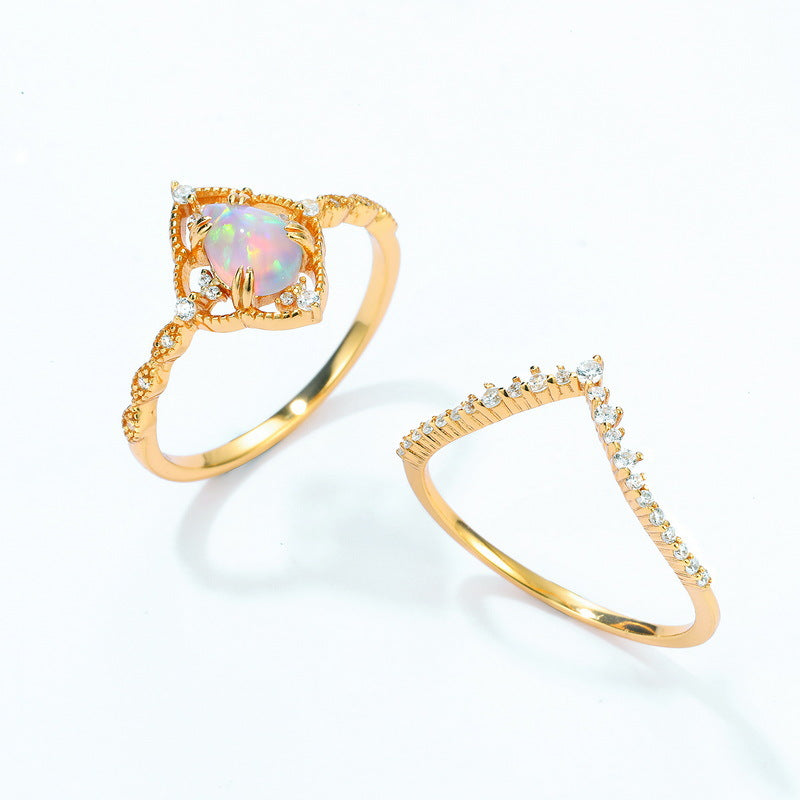 S925 Sterling Silver Jewelry Gold Plating Opal Vintage Palace Style Stacking Rings