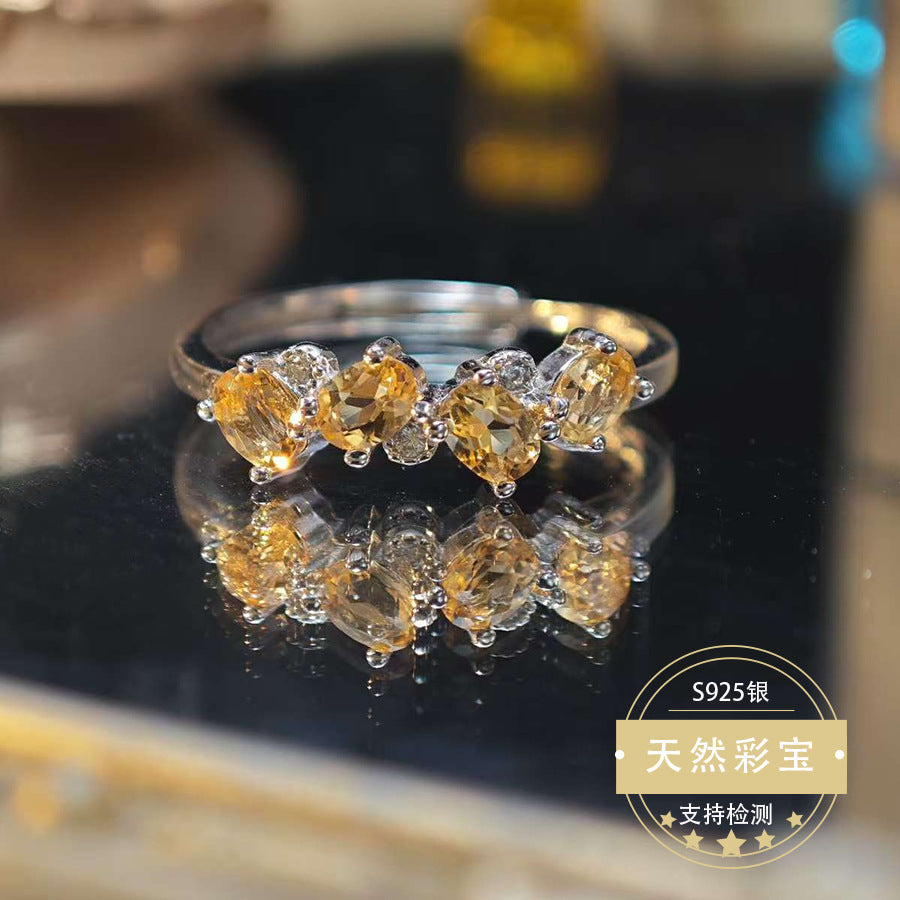 S925 Sterling Silver Fine Jewelry Natural Citrine Gemstone Fashion Style Simple Luxury Rings