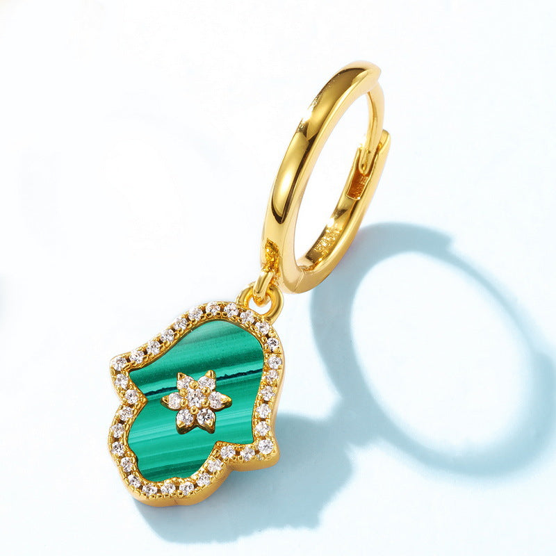 S925 Sterling Silver Jewelry Earrings Natural Malachite Gemstone Simple Luxury Earrings