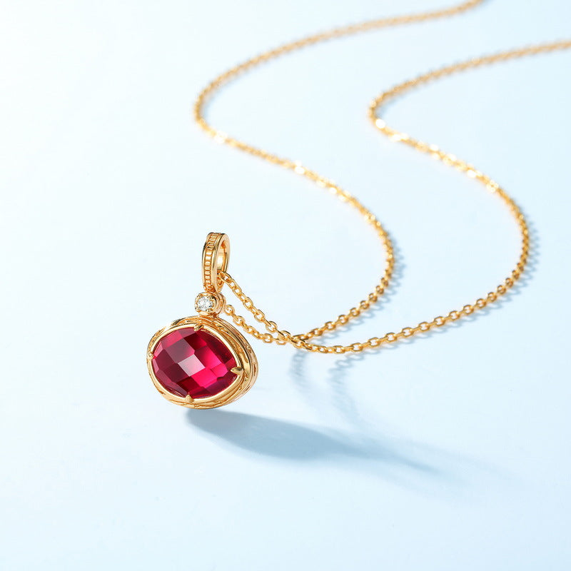 S925 Sterling Silver Jewelry Pendants Red Corundum Gemstone Simple Luxury Necklace Charms