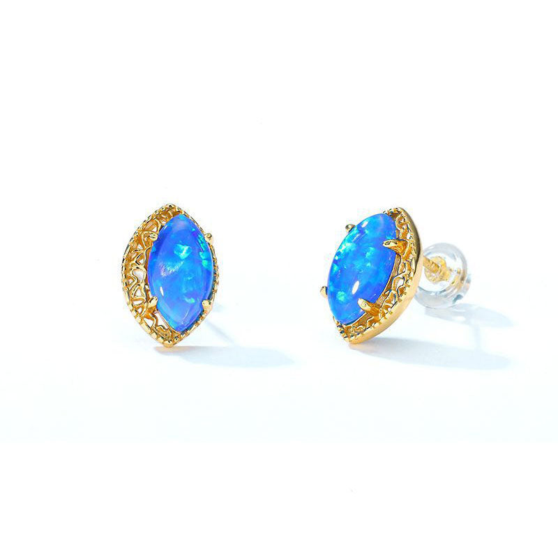 S925 Sterling Silver Jewelry Earrings Blue Opal Gemstone Mariquesa Style Earrings